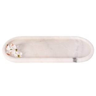 Artifacts Trading Company Marble Runway Tray, 16" x 6" x 0.3" - White matte